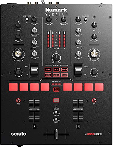 Numark Scratch - Zweikanal DJ Scratch Mixer mit Serato DJ Pro, Innofader Crossfader, DVS-Lizenz, 6 Direktzugriffseffektwählern und Performance Pads von Numark