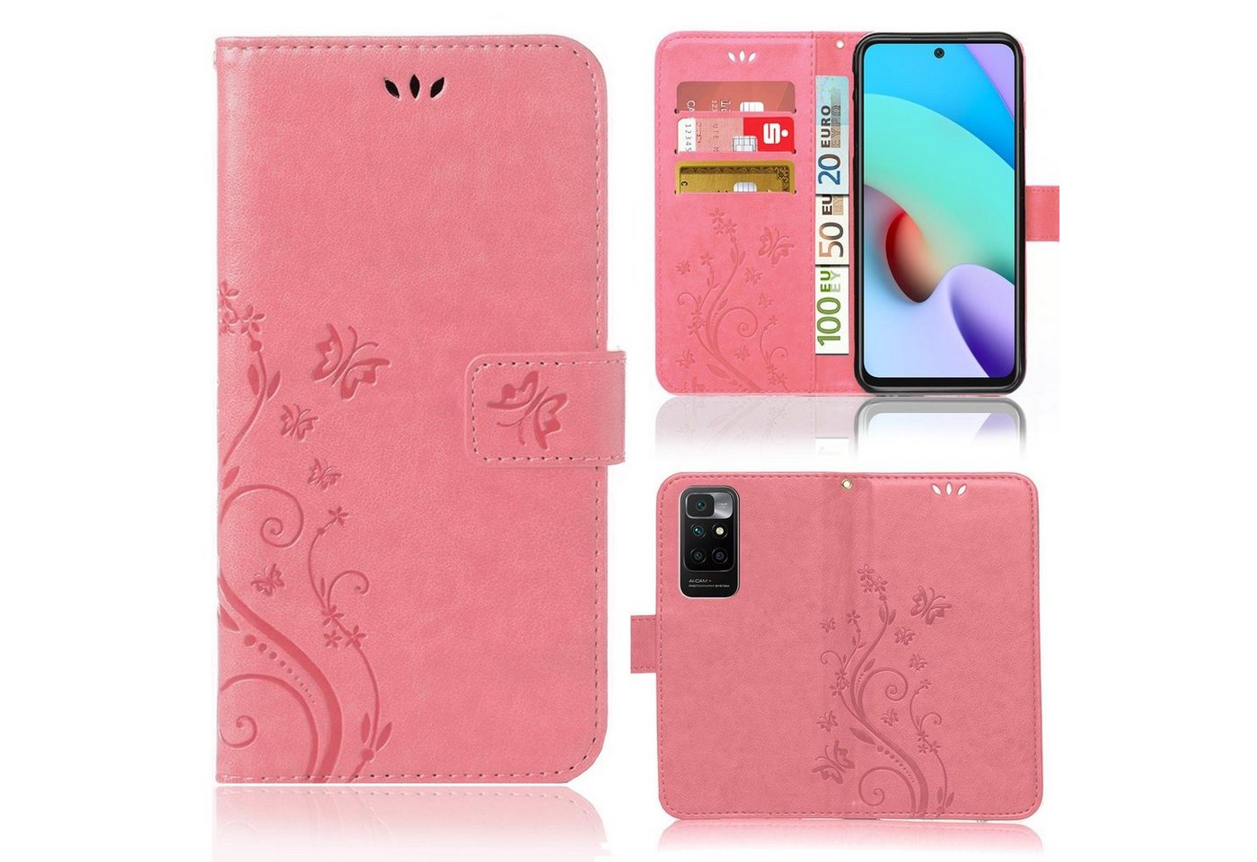 Numerva Handyhülle Bookstyle Flower Handytasche Schutzhülle für Xiaomi Redmi 10, Klapphülle Flip Cover Case Etui von Numerva