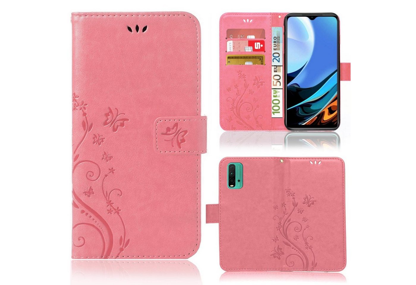 Numerva Handyhülle Bookstyle Flower Handytasche Schutzhülle für Xiaomi Redmi 9T, Klapphülle Flip Cover mit Blumenmuster von Numerva