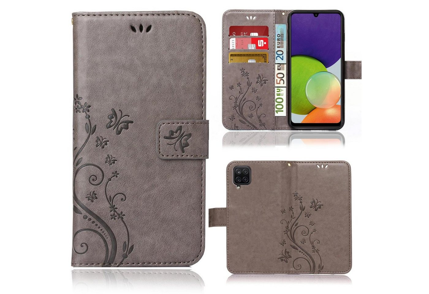 Numerva Handyhülle Bookstyle Flower Handytasche für Samsung Galaxy A22 / A22 5G, Klapphülle mit Blumenmuster Flip Cover von Numerva