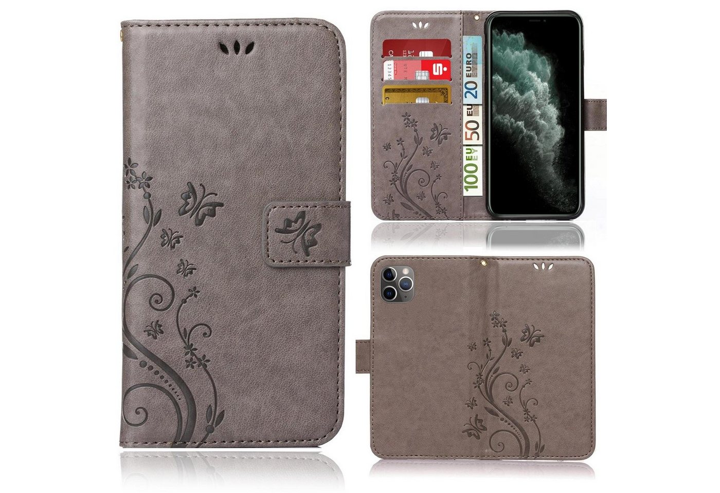 Numerva Handyhülle Bookstyle Flower für Apple iPhone 11 Pro Max, Handy Tasche Schutzhülle Klapphülle Flip Cover mit Blumenmuster von Numerva