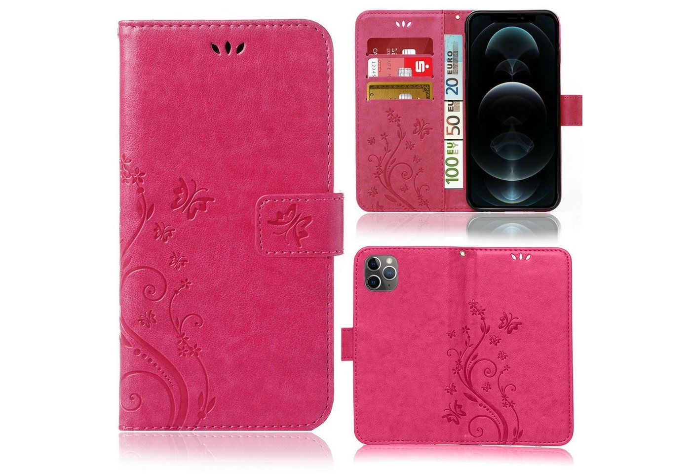 Numerva Handyhülle Bookstyle Flower für Apple iPhone 12 Pro Max, Handy Tasche Schutzhülle Klapphülle Flip Cover mit Blumenmuster von Numerva