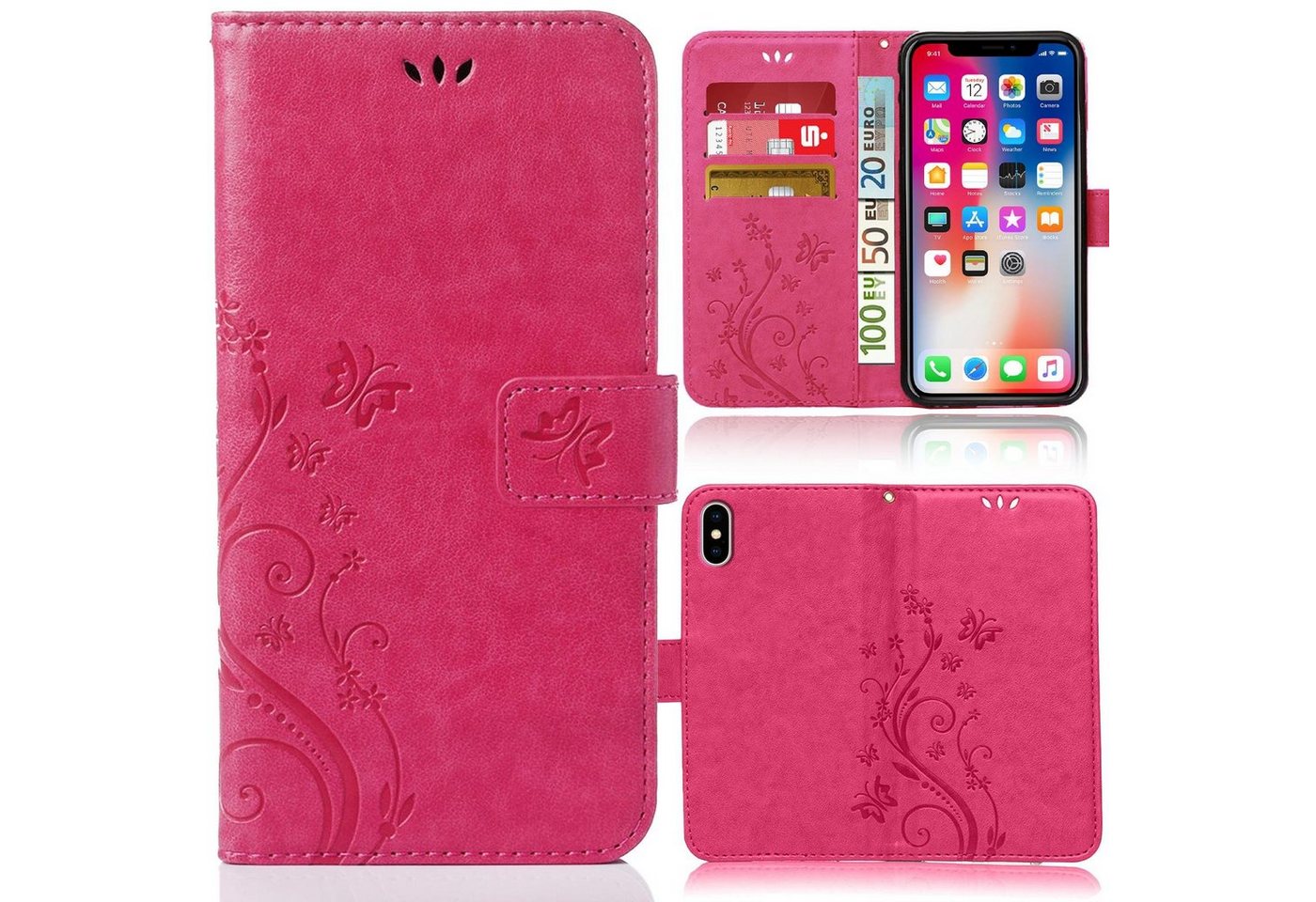 Numerva Handyhülle Bookstyle Flower für Apple iPhone XS Max, Handy Tasche Schutzhülle Klapphülle Flip Cover mit Blumenmuster von Numerva