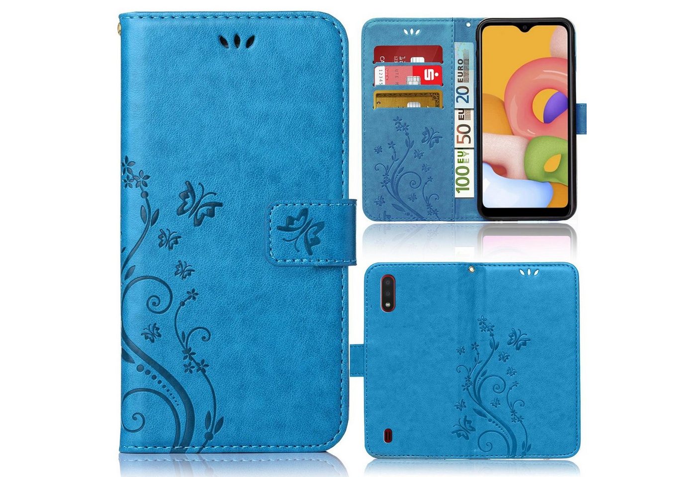 Numerva Handyhülle Bookstyle Flower für Samsung Galaxy A01, Handy Tasche Schutzhülle Klapphülle Flip Cover mit Blumenmuster von Numerva