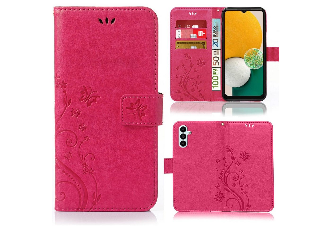 Numerva Handyhülle Bookstyle Flower für Samsung Galaxy A04s, Handy Tasche Schutzhülle Klapphülle Flip Cover mit Blumenmuster von Numerva