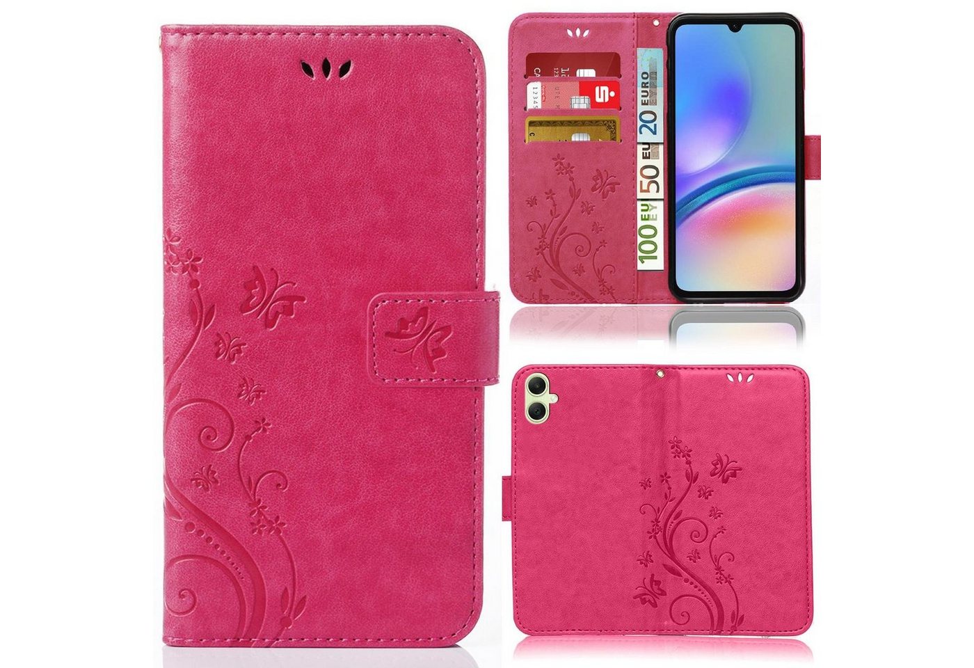 Numerva Handyhülle Bookstyle Flower für Samsung Galaxy A05, Handy Tasche Schutzhülle Klapphülle Flip Cover mit Blumenmuster von Numerva