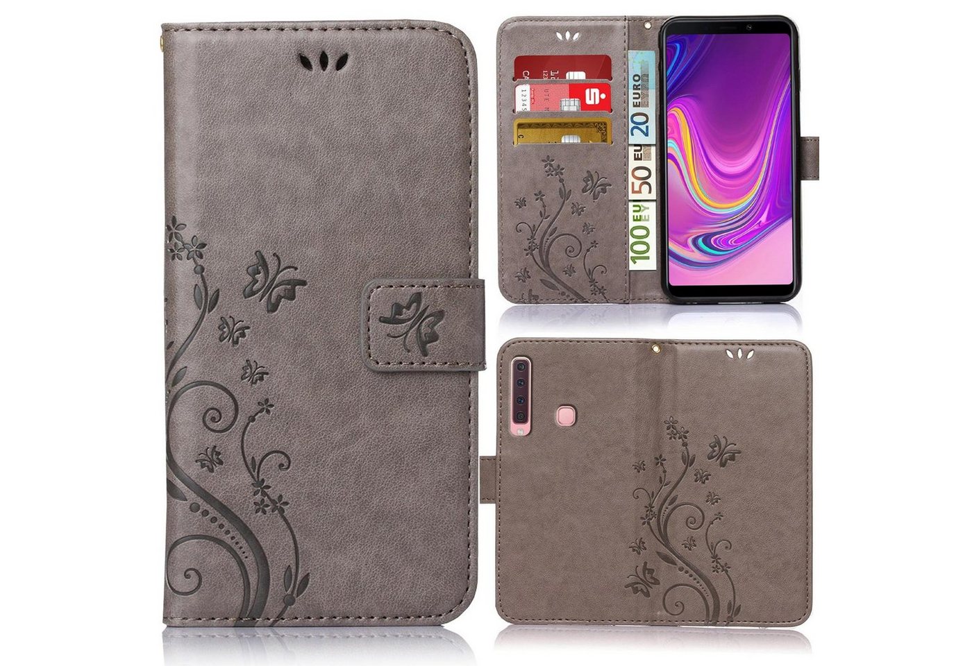 Numerva Handyhülle Bookstyle Flower für Samsung Galaxy A40, Handy Tasche Schutzhülle Klapphülle Flip Cover mit Blumenmuster von Numerva