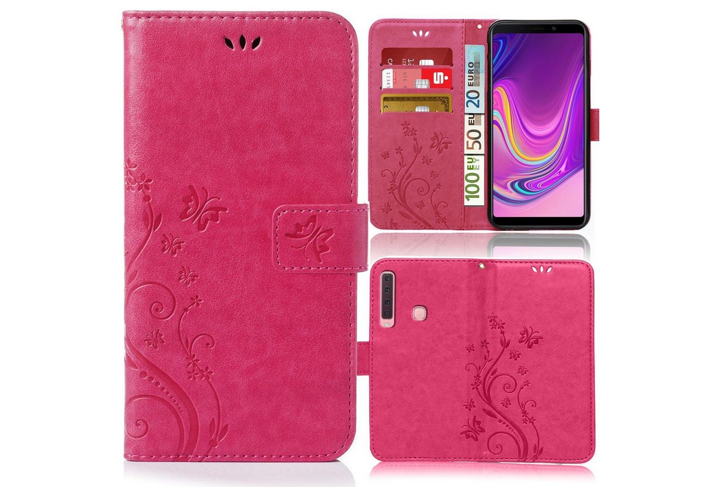 Numerva Handyhülle Bookstyle Flower für Samsung Galaxy A40, Handy Tasche Schutzhülle Klapphülle Flip Cover mit Blumenmuster von Numerva