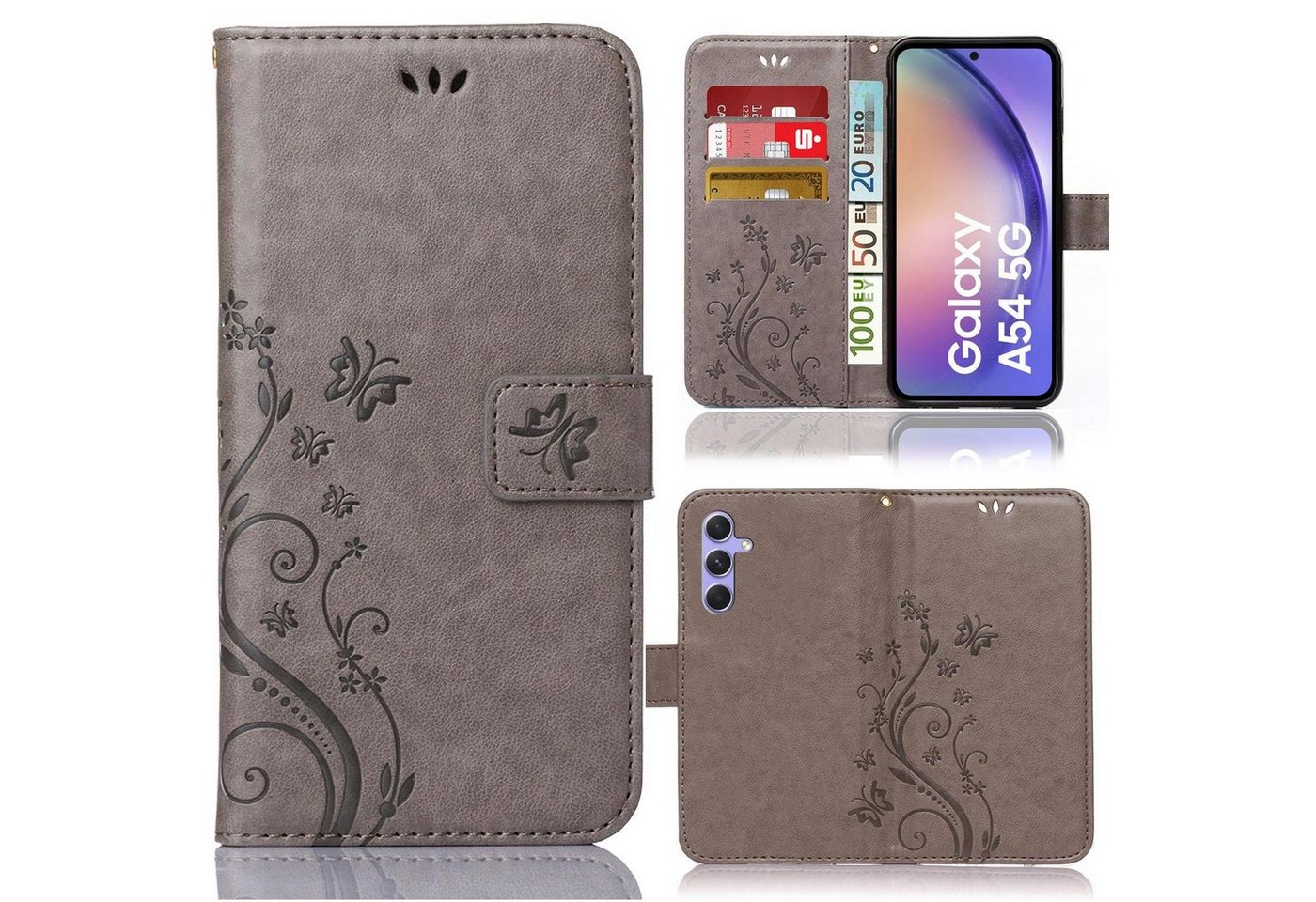 Numerva Handyhülle Bookstyle Flower für Samsung Galaxy A54 5G, Handy Tasche Schutzhülle Klapphülle Flip Cover mit Blumenmuster von Numerva