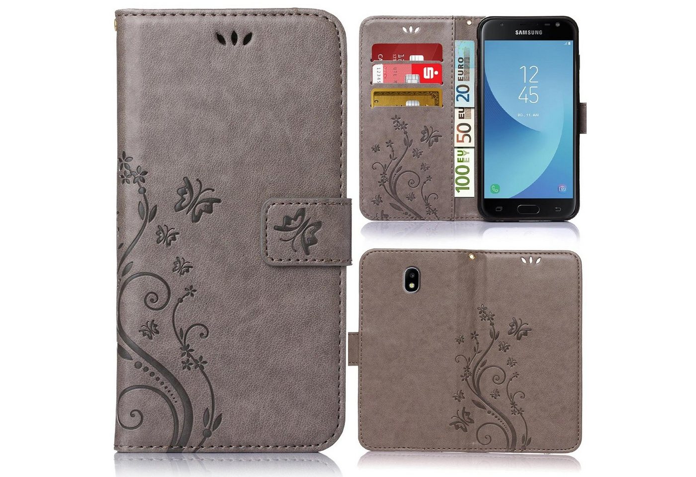 Numerva Handyhülle Bookstyle Flower für Samsung Galaxy J3 2017, Handy Tasche Schutzhülle Klapphülle Flip Cover mit Blumenmuster von Numerva