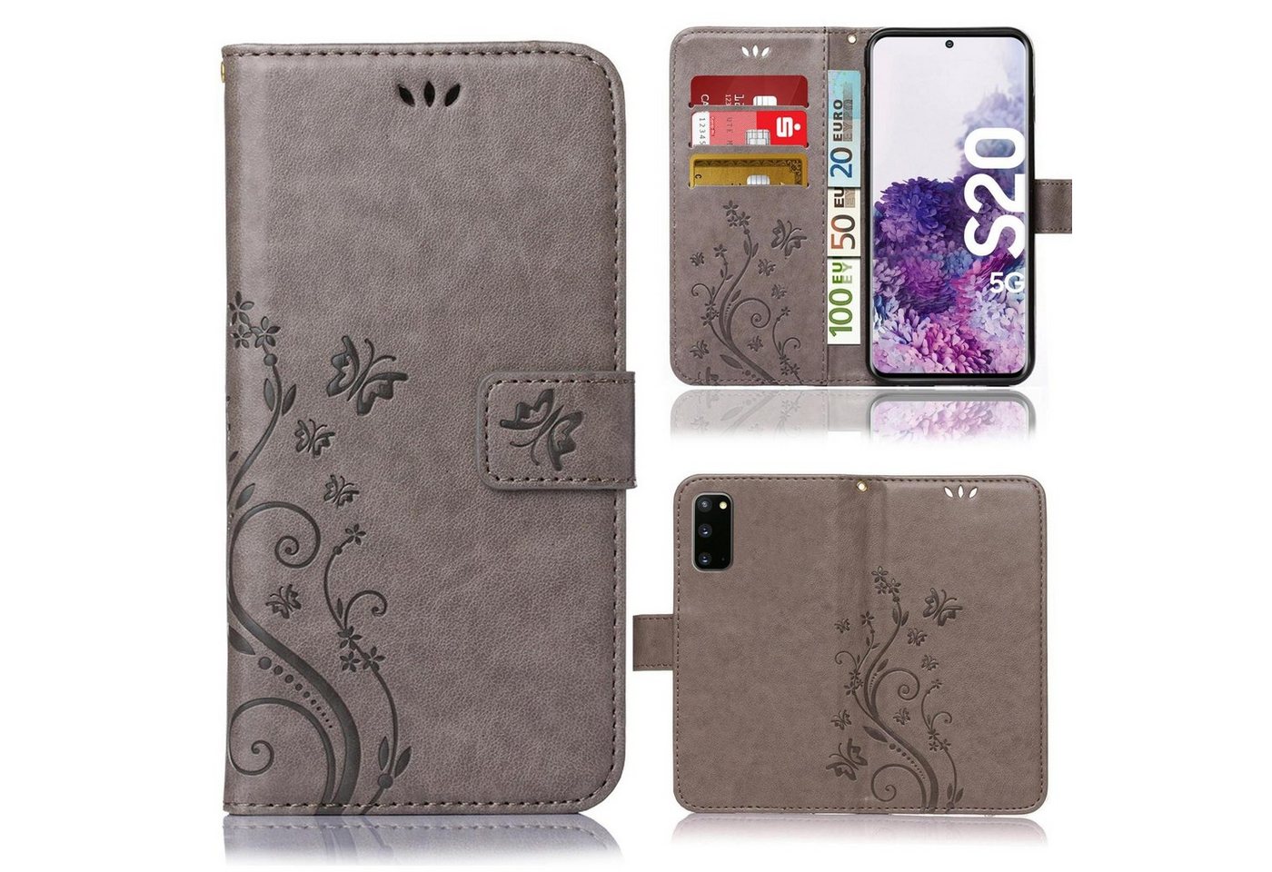 Numerva Handyhülle Bookstyle Flower für Samsung Galaxy S20, Handy Tasche Schutzhülle Klapphülle Flip Cover mit Blumenmuster von Numerva