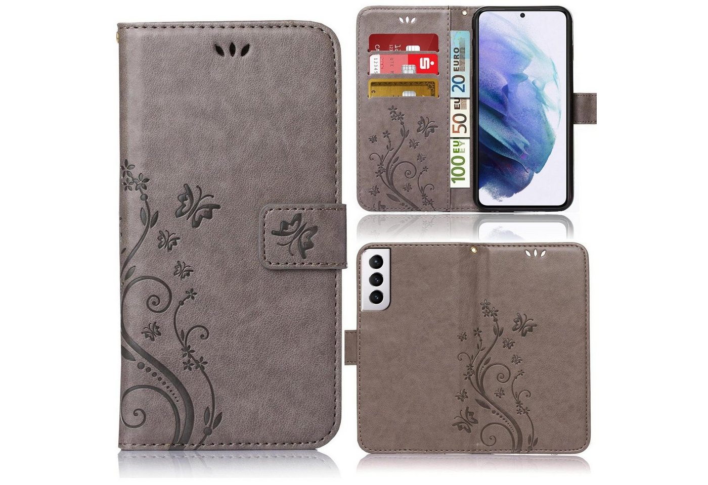 Numerva Handyhülle Bookstyle Flower für Samsung Galaxy S21 Plus, Handy Tasche Schutzhülle Klapphülle Flip Cover mit Blumenmuster von Numerva