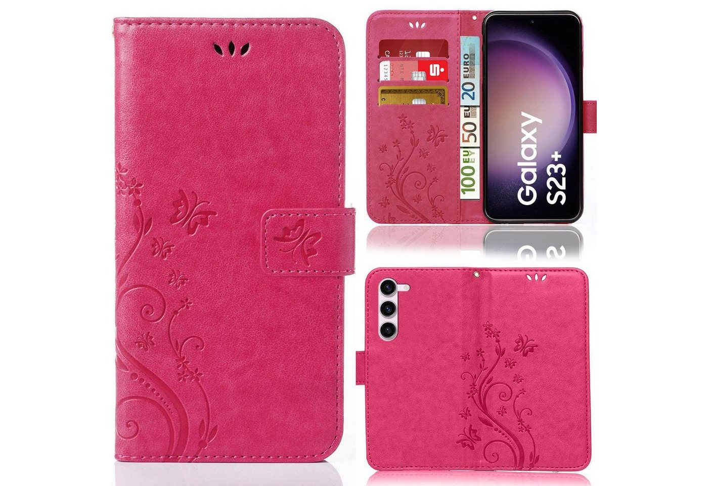 Numerva Handyhülle Bookstyle Flower für Samsung Galaxy S23 Plus, Handy Tasche Schutzhülle Klapphülle Flip Cover mit Blumenmuster von Numerva