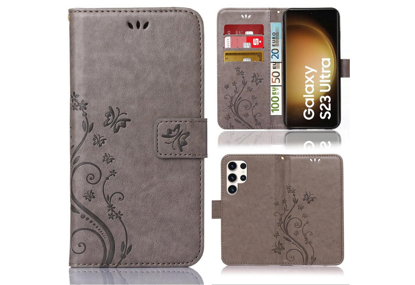 Numerva Handyhülle Bookstyle Flower für Samsung Galaxy S23 Ultra, Handy Tasche Schutzhülle Klapphülle Flip Cover mit Blumenmuster von Numerva