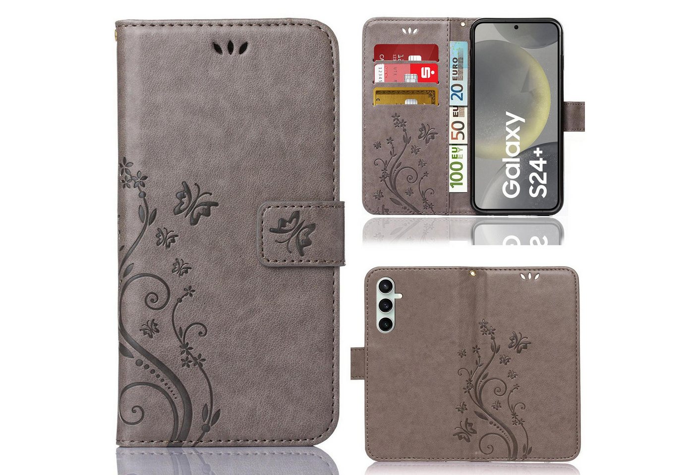 Numerva Handyhülle Bookstyle Flower für Samsung Galaxy S24 Plus, Handy Tasche Schutzhülle Klapphülle Flip Cover mit Blumenmuster von Numerva