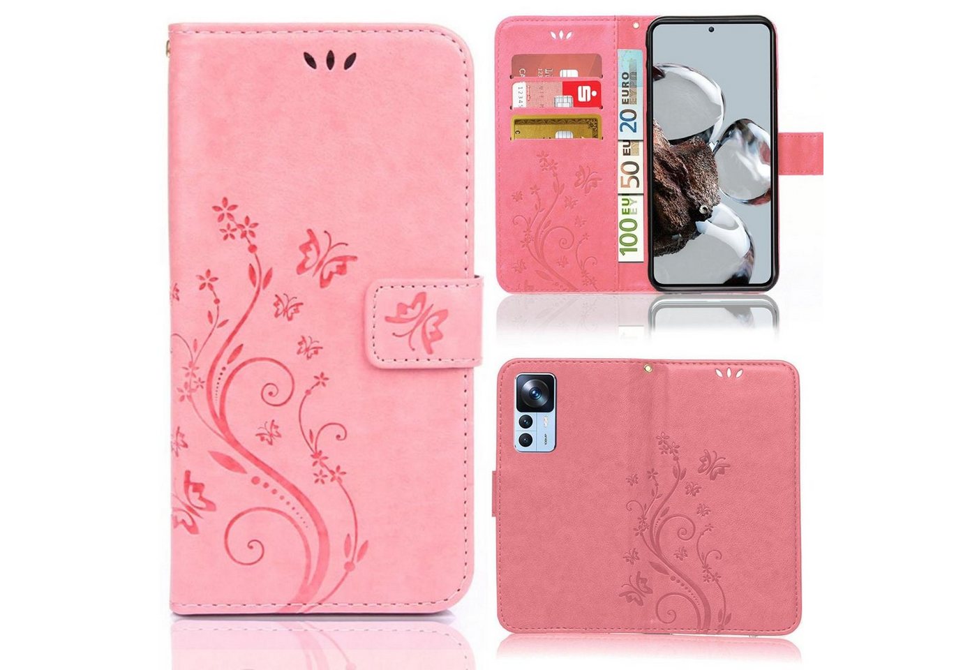 Numerva Handyhülle Bookstyle Flower für Xiaomi 12T / 12T Pro, Handy Tasche Schutzhülle Klapphülle Flip Cover mit Blumenmuster von Numerva