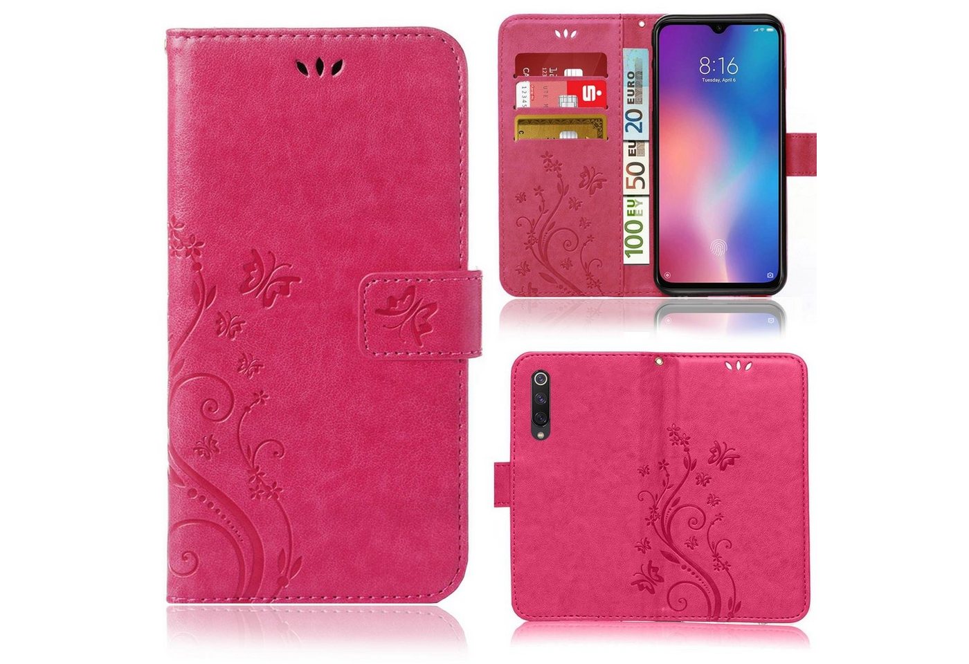 Numerva Handyhülle Bookstyle Flower für Xiaomi MI 9 SE, Handy Tasche Schutzhülle Klapphülle Flip Cover mit Blumenmuster von Numerva