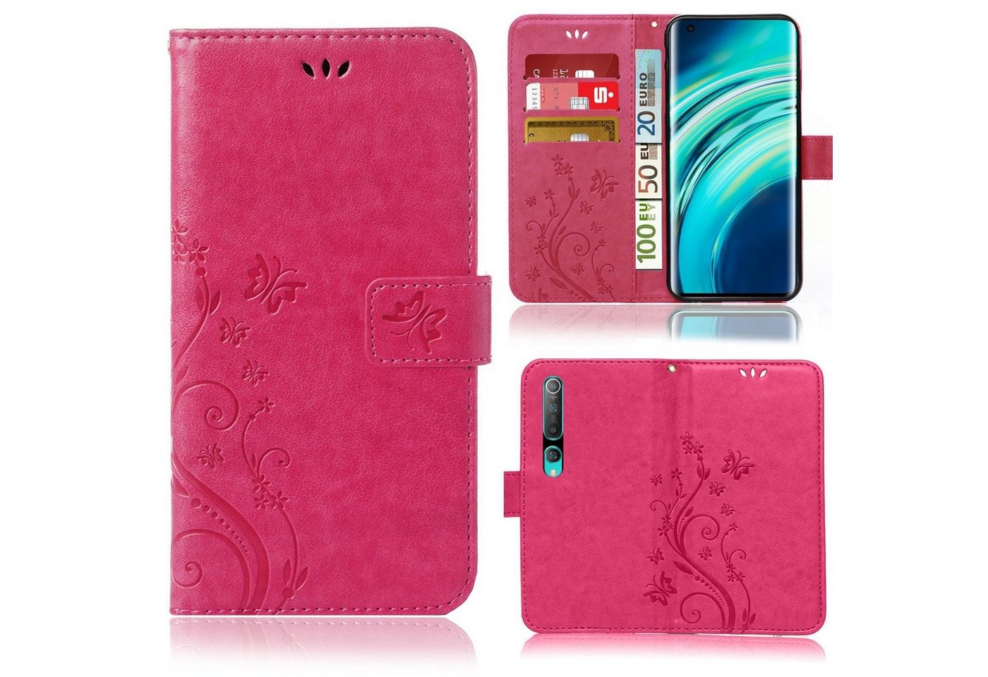 Numerva Handyhülle Bookstyle Flower für Xiaomi Mi 10 / Mi 10 Pro, Handy Tasche Schutzhülle Klapphülle Flip Cover mit Blumenmuster von Numerva