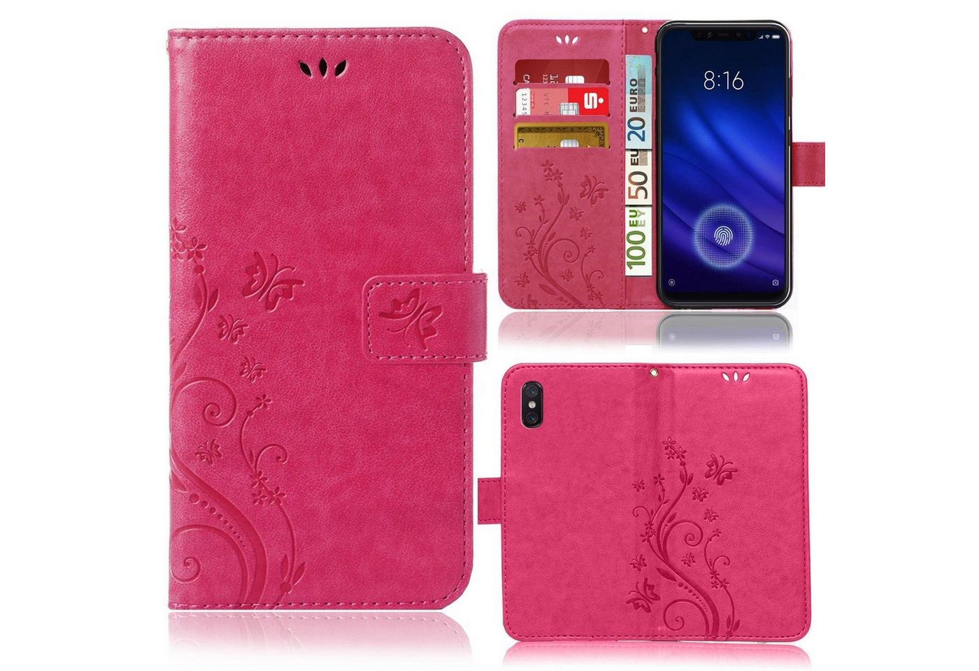 Numerva Handyhülle Bookstyle Flower für Xiaomi Mi 8 / Mi 8 Pro, Handy Tasche Schutzhülle Klapphülle Flip Cover mit Blumenmuster von Numerva