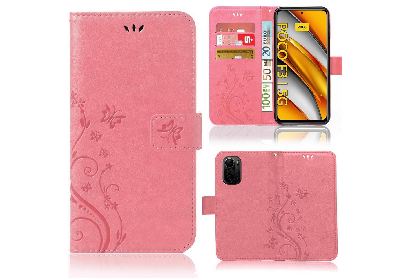 Numerva Handyhülle Bookstyle Flower für Xiaomi Poco F3 / Mi 11i, Handy Tasche Schutzhülle Klapphülle Flip Cover mit Blumenmuster von Numerva