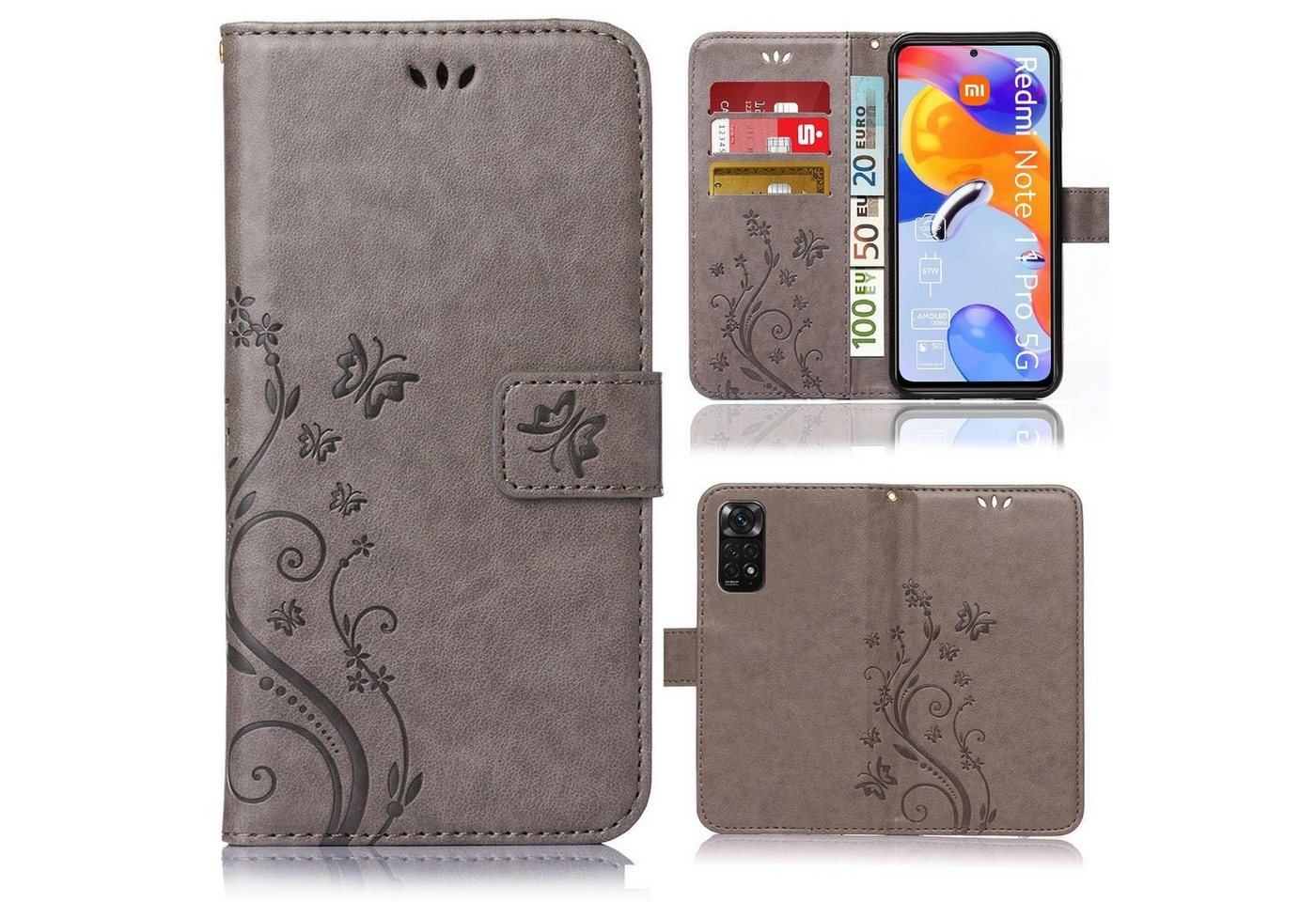 Numerva Handyhülle Bookstyle Flower für Xiaomi Redmi Note 11 Pro 5G, Handy Tasche Schutzhülle Klapphülle Flip Cover mit Blumenmuster von Numerva