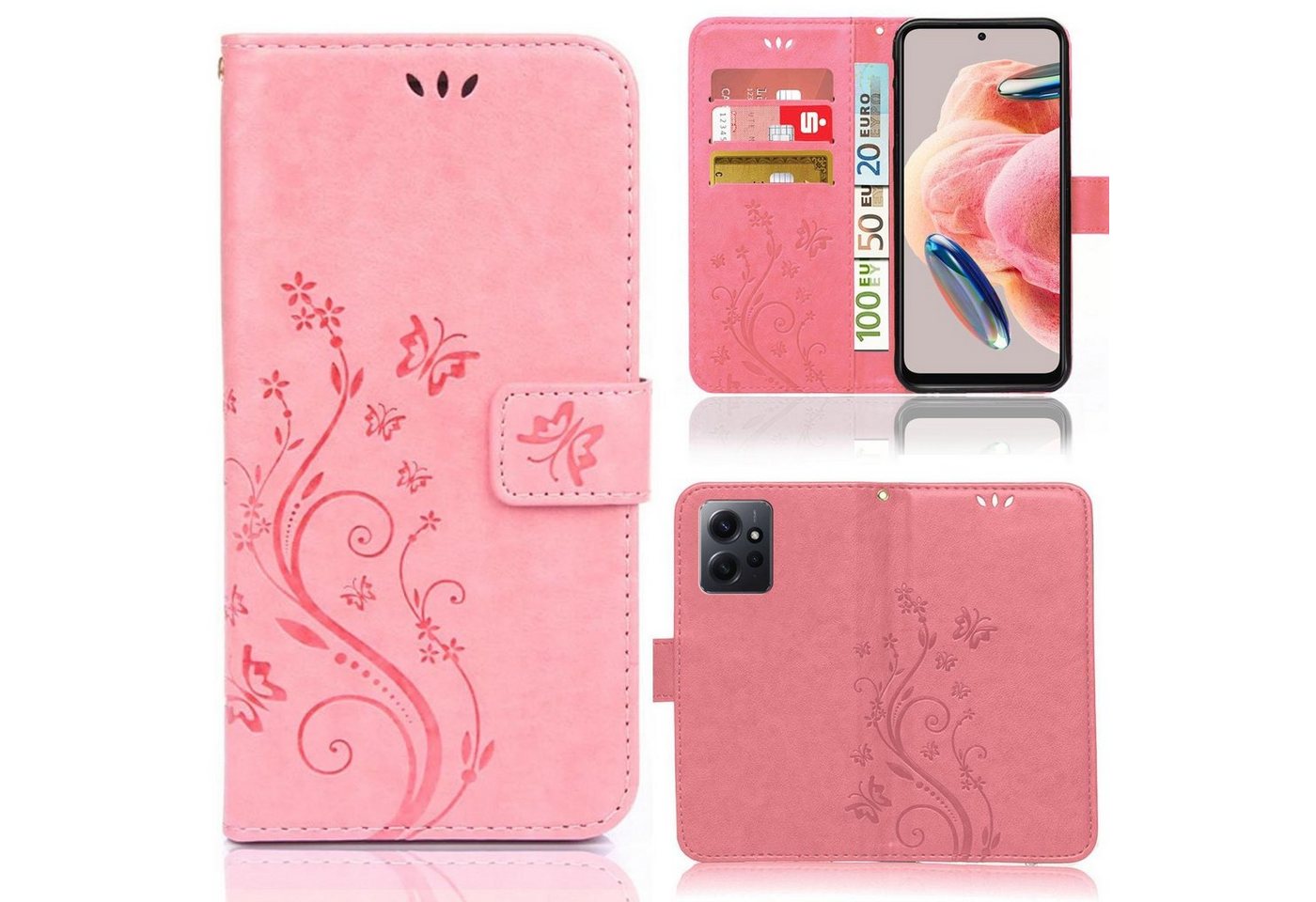 Numerva Handyhülle Bookstyle Flower für Xiaomi Redmi Note 12 4G, Handy Tasche Schutzhülle Klapphülle Flip Cover mit Blumenmuster von Numerva