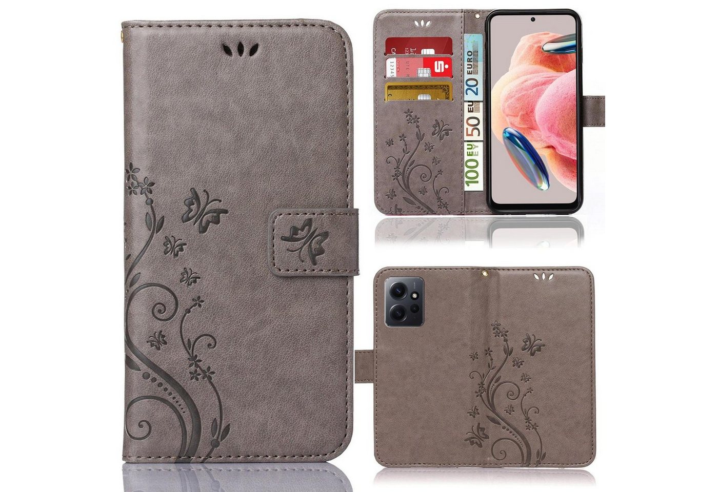 Numerva Handyhülle Bookstyle Flower für Xiaomi Redmi Note 12 5G / Xiaomi Poco X5, Handy Tasche Schutzhülle Klapphülle Flip Cover mit Blumenmuster von Numerva