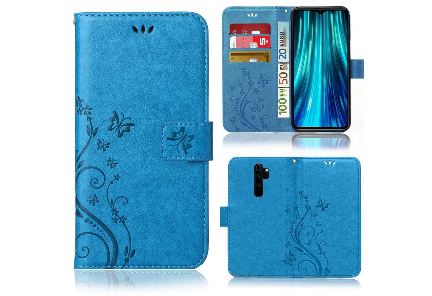 Numerva Handyhülle Bookstyle Flower für Xiaomi Redmi Note 8 Pro, Handy Tasche Schutzhülle Klapphülle Flip Cover mit Blumenmuster von Numerva