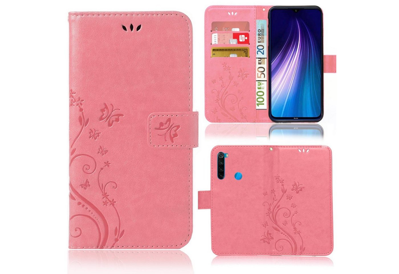 Numerva Handyhülle Bookstyle Flower für Xiaomi Redmi Note 8T, Handy Tasche Schutzhülle Klapphülle Flip Cover mit Blumenmuster von Numerva