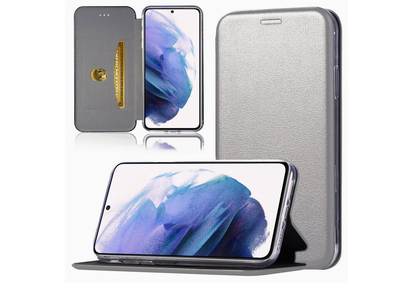 Numerva Handyhülle Handy Tasche Book Case für Samsung Galaxy S21 FE, Klapphülle Flip Cover Hardcover Schutz Hülle Etui von Numerva