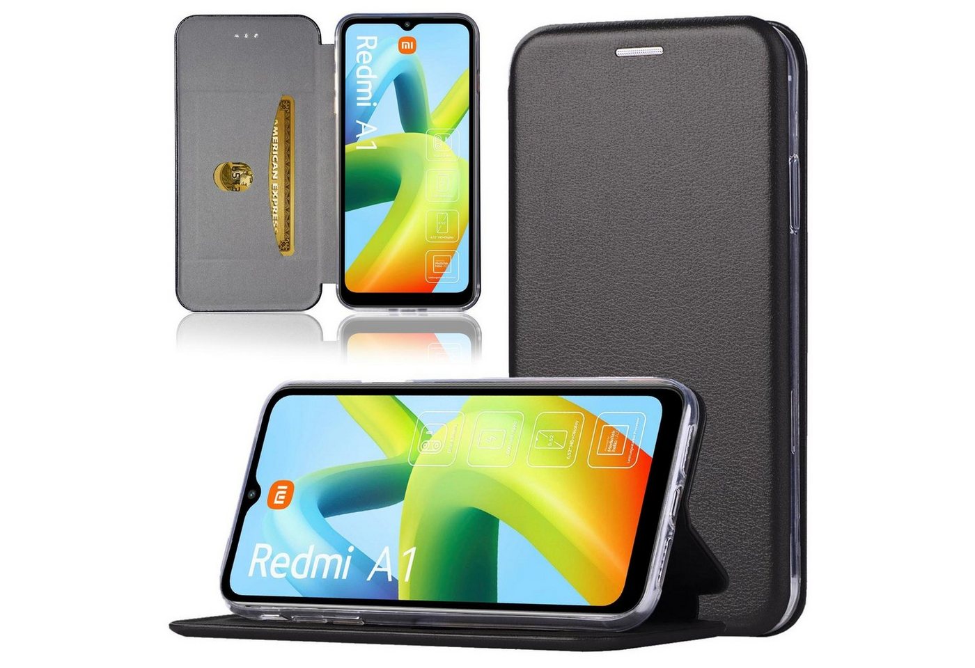 Numerva Handyhülle Handy Tasche Book Case für Xiaomi Redmi A1, Klapphülle Flip Cover Hardcover Schutz Hülle Etui von Numerva