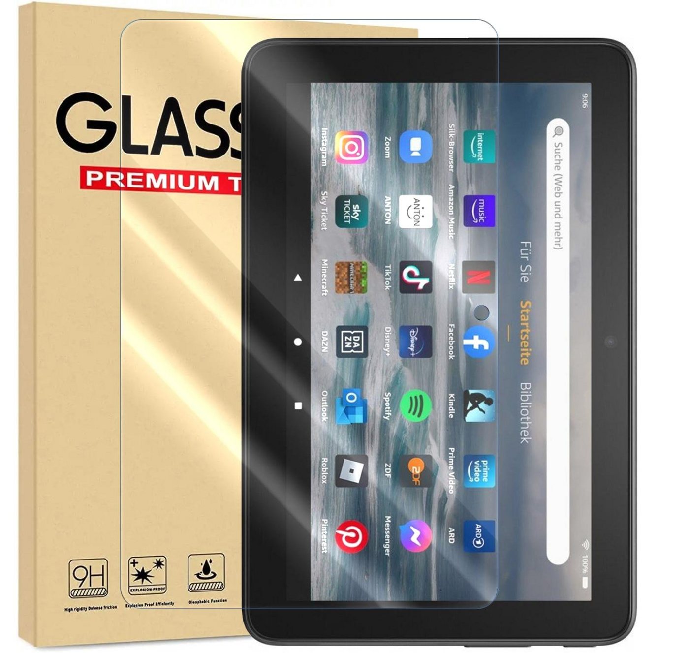 Numerva Schutzfolie Panzer Folie Echt Glas für Amazon Fire HD8 (2020), (Schutzfolie, 1x Schutzfolie 2x Reinigungstücher), Tablet Display Schutzglas Folie Echt Glas Folie 9H von Numerva