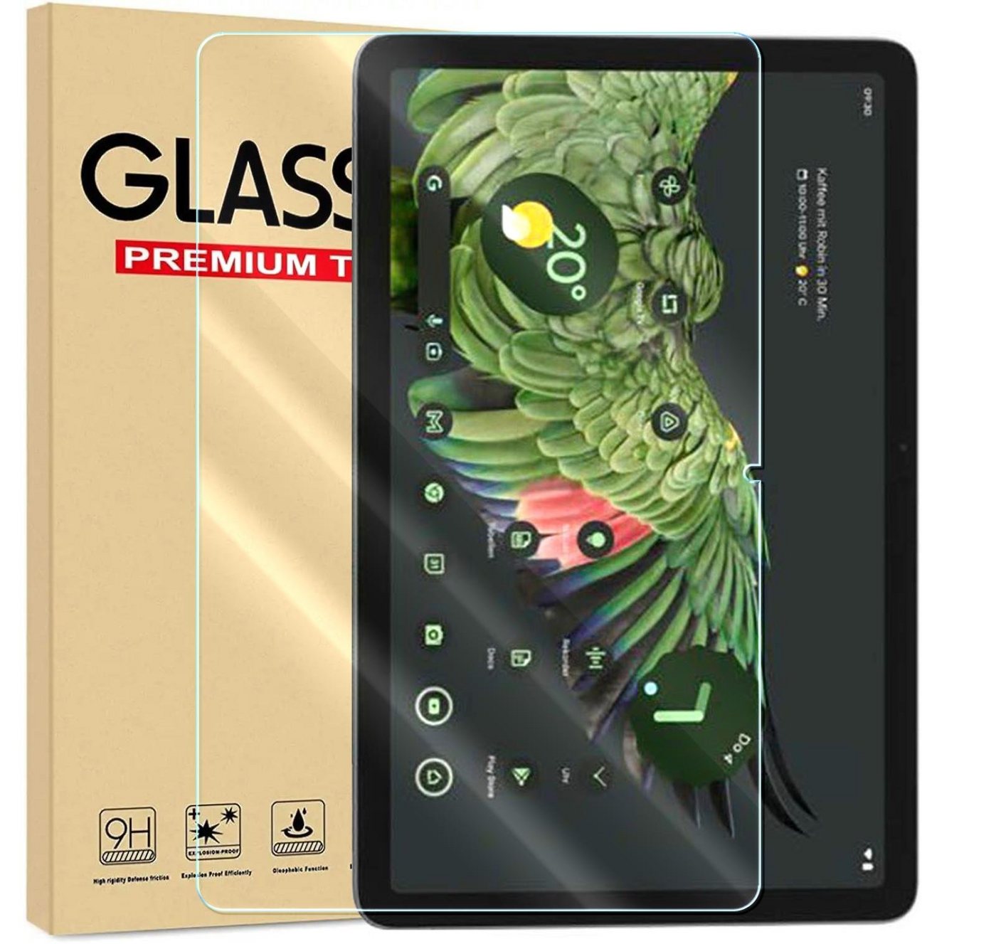 Numerva Schutzfolie Panzer Folie Echt Glas für Google Pixel Tablet, (Schutzfolie, 1x Schutzfolie 2x Reinigungstücher), Tablet Display Schutzglas Folie Echt Glas Folie 9H von Numerva