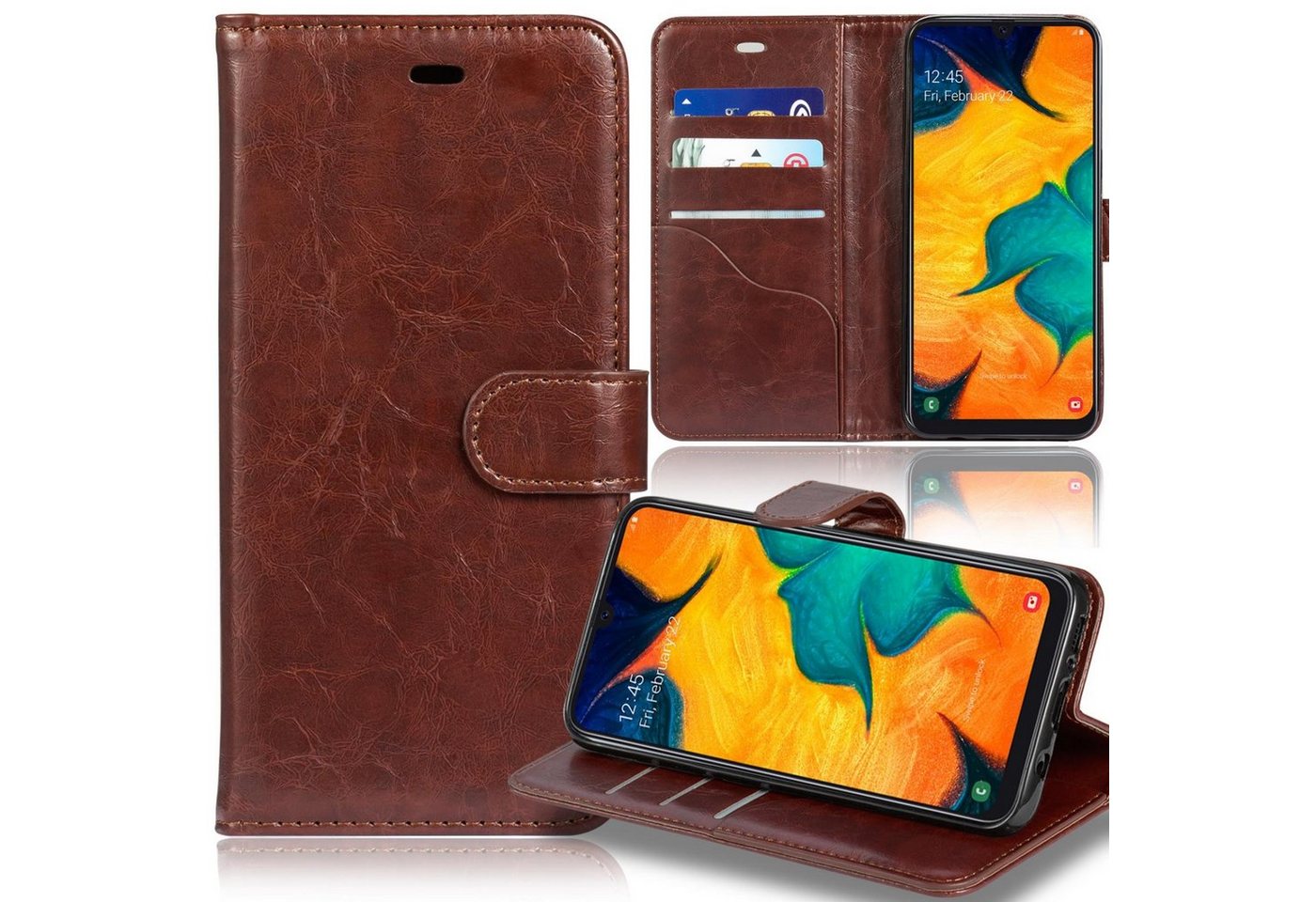 Numerva Smartphone-Hülle Bookstyle Wallet für Samsung Galaxy A30, Handy Tasche Schutz Hülle Etui Flip Cover von Numerva