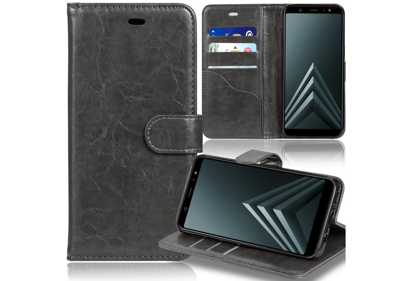 Numerva Smartphone-Hülle Bookstyle Wallet für Samsung Galaxy A8 Plus (2018), Handy Tasche Schutz Hülle Etui Flip Cover von Numerva