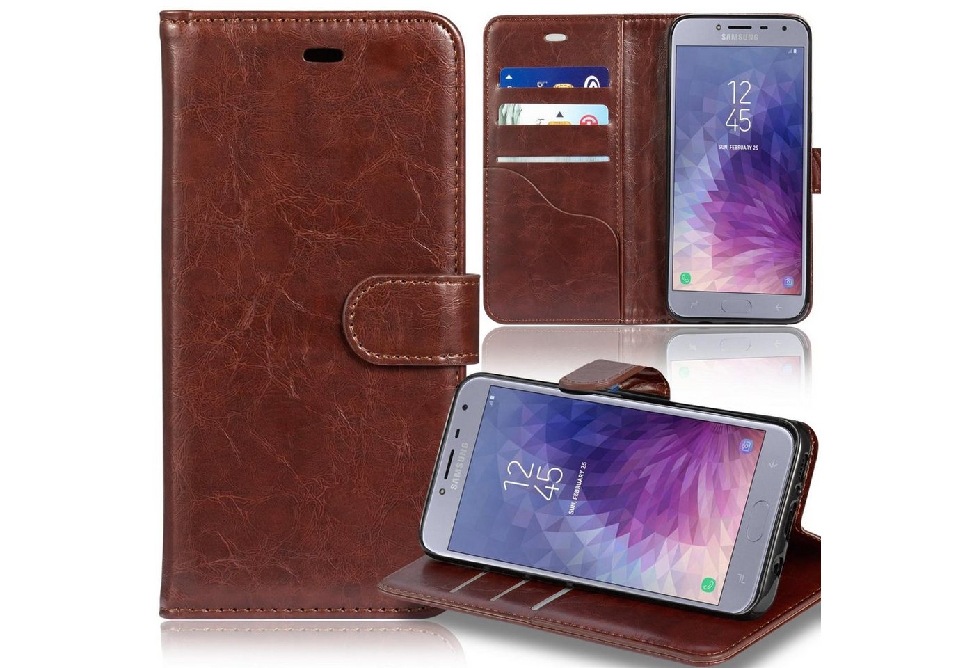 Numerva Smartphone-Hülle Bookstyle Wallet für Samsung Galaxy J4, Handy Tasche Schutz Hülle Etui Flip Cover von Numerva