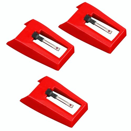 Plattenspieler Nadeln, 3 Stück, Universal-Ersatznadel für Saphir, Platin, Vinyl, langlebig, Diamant, Platin, Vinyl, für Schallplatten aus Vinyl (rot) von Numlot