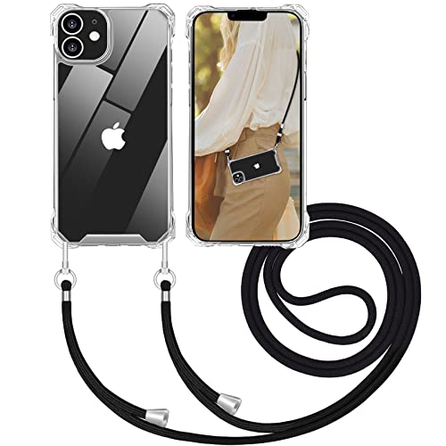 Nupcknn 2 en 1 Transparent Handykette Hülle für iPhone 11 Stossfest Hülle Necklace(abnehmbar) Hülle mit Kordel zum Umhängen Handy Schutzhülle mit Band(Schwarz, 6.1") von Nupcknn