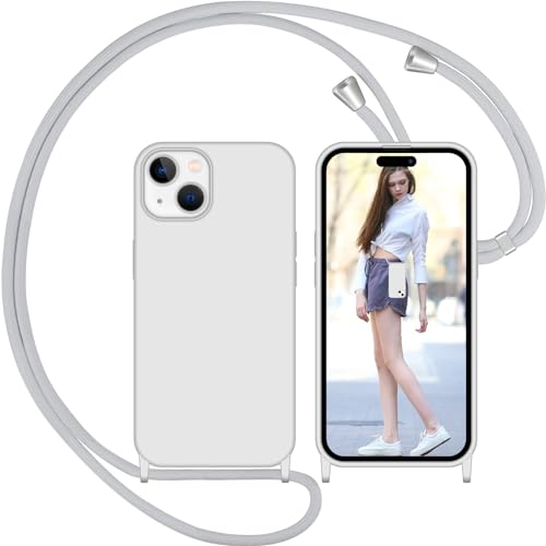 Nupcknn Flüssige Silikonhülle mit Kordel für iPhone 15, weiche Silikonhülle mit verstellbarem Umhängeband, Halsband, Kette (Grau) von Nupcknn