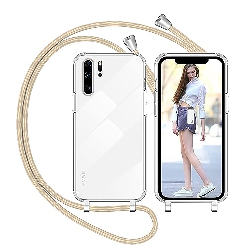 Nupcknn Handykette Hülle für Huawei P30 Lite Hülle TPU Bumper+PC Back Necklace(abnehmbar) Transparent Hülle mit Kordel zum Umhängen Handy Schutzhülle mit Band (Golden) von Nupcknn