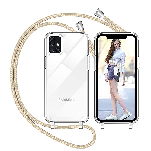 Nupcknn Handykette Hülle für Samsung Galaxy A51 4g Hülle TPU Bumper+PC Back Necklace(abnehmbar) Transparent Hülle mit Kordel zum Umhängen Handy Schutzhülle mit Band (Golden) von Nupcknn