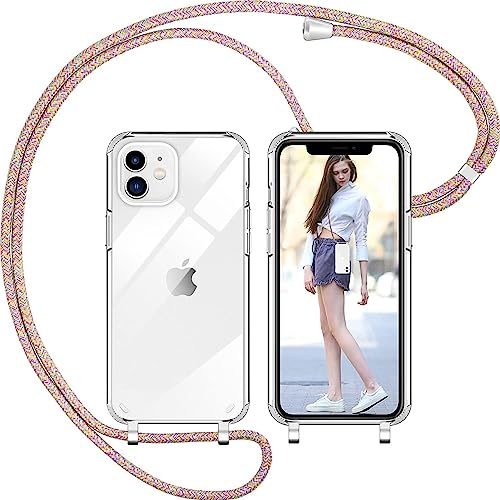 Nupcknn Handykette Hülle für iPhone 12/iPhone 12 Pro Hülle Silikon Necklace(abnehmbar) Hülle mit Kordel zum Umhängen TPU Handy Schutzhülle mit Band (Regenbogen, 6.1") von Nupcknn