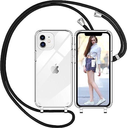 Nupcknn Handykette Hülle für iPhone 12/iPhone 12 Pro Hülle Silikon Necklace(abnehmbar) Hülle mit Kordel zum Umhängen TPU Handy Schutzhülle mit Band (Schwarz, 6.1") von Nupcknn