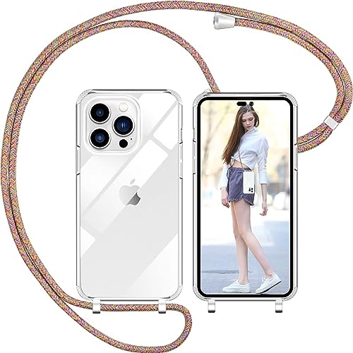 Nupcknn Handykette Hülle für iPhone 14 Pro Hülle TPU Bumper+PC Back Necklace(abnehmbar) Transparent Hülle mit Kordel zum Umhängen Handy Schutzhülle mit Band(Regenbogen,6.1") von Nupcknn