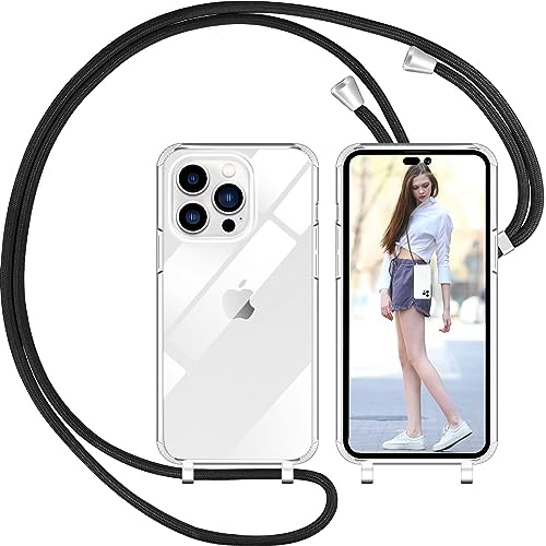 Nupcknn Handykette Hülle für iPhone 14 Pro Max Hülle TPU Bumper+PC Back Necklace(abnehmbar) Transparent Hülle mit Kordel zum Umhängen Handy Schutzhülle mit Band(Schwarz,6.7") von Nupcknn