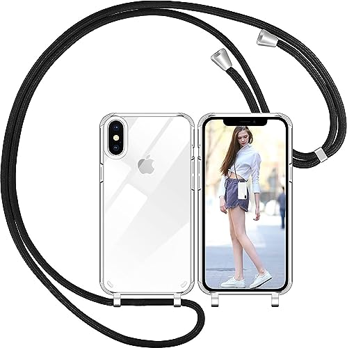 Nupcknn Handykette Hülle für iPhone XS Max Hülle TPU Bumper+PC Back Necklace(abnehmbar) Transparent Hülle mit Kordel zum Umhängen Handy Schutzhülle mit Band(Grau, 6.5") von Nupcknn