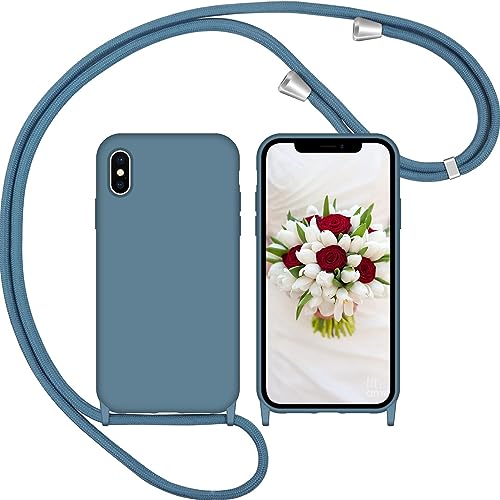 Nupcknn Handykette Hülle für iPhone XS Max Hülle TPU Bumper+PC Back Necklace(abnehmbar) Transparent Hülle mit Kordel zum Umhängen Handy Schutzhülle mit Band (Ziegelblau) von Nupcknn