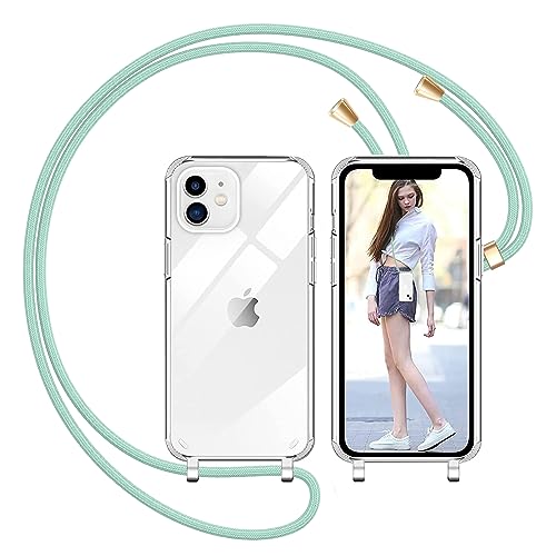 Nupcknn Handykette für iPhone 12/12 Pro Hülle mit Band,Dünn Transparent Handyhülle (Abnehmbar Einstellbar) Necklace mit Kordel zum Umhängen Kameraschutz Handy Kette Stossfest Schutzhülle(1.6M,Grün) von Nupcknn