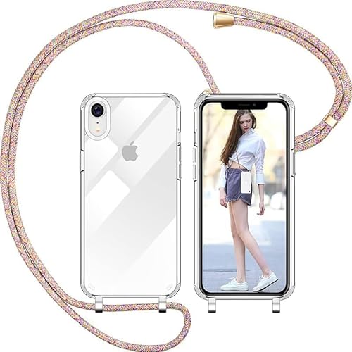 Nupcknn Handykette für iPhone XR Hülle mit Band,Dünn Transparent Handyhülle (Abnehmbar Einstellbar) Necklace mit Kordel zum Umhängen Kameraschutz Handy Kette Stossfest Schutzhülle(1.6M,Regenbogen) von Nupcknn