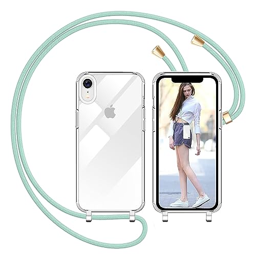 Nupcknn Handykette für iPhone XR Hülle mit Band,Dünn Transparent Handyhülle (Abnehmbar Einstellbar) Necklace mit Kordel zum Umhängen Kameraschutz Handy Kette Stossfest Schutzhülle(1.6M,Grün) von Nupcknn